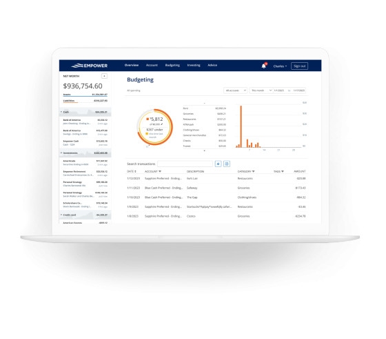 View of Personal Asset financial dashboard on screen 