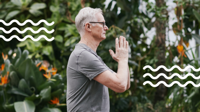 retired man doing yoga